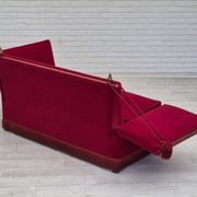 1970s, Danish drop arm "Spanish" sofa, original condition, cherry red furniture velour.