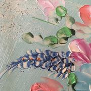 Painting painting in powder pink oil, blue-green