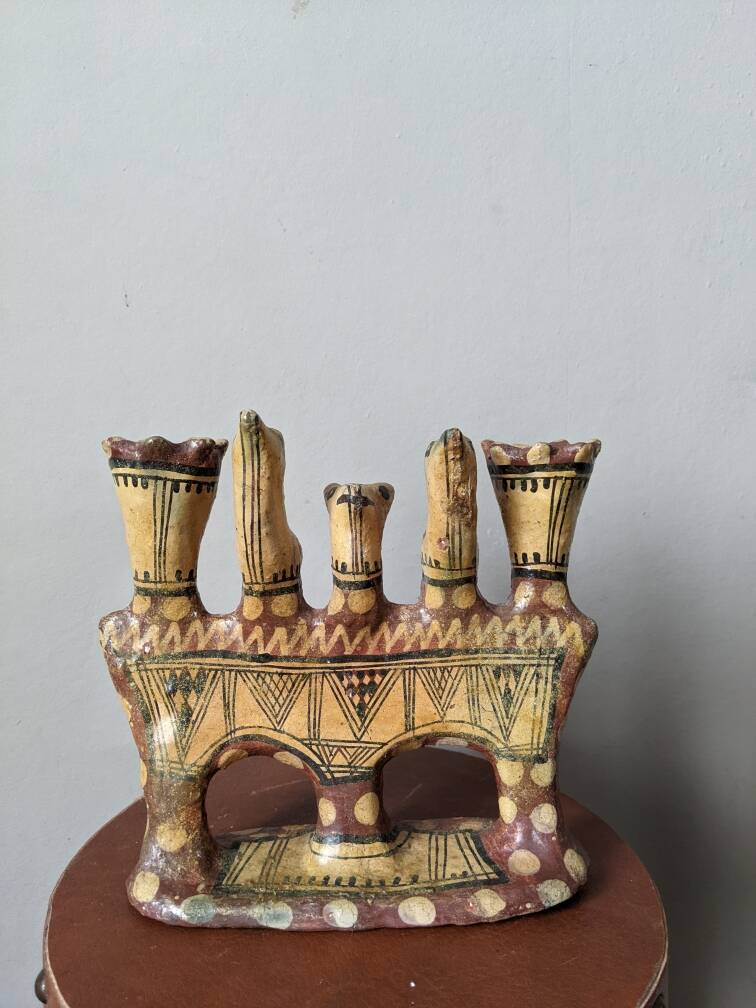 Kabyle candle holder terracotta pottery handcrafted ethnic tribal decoration