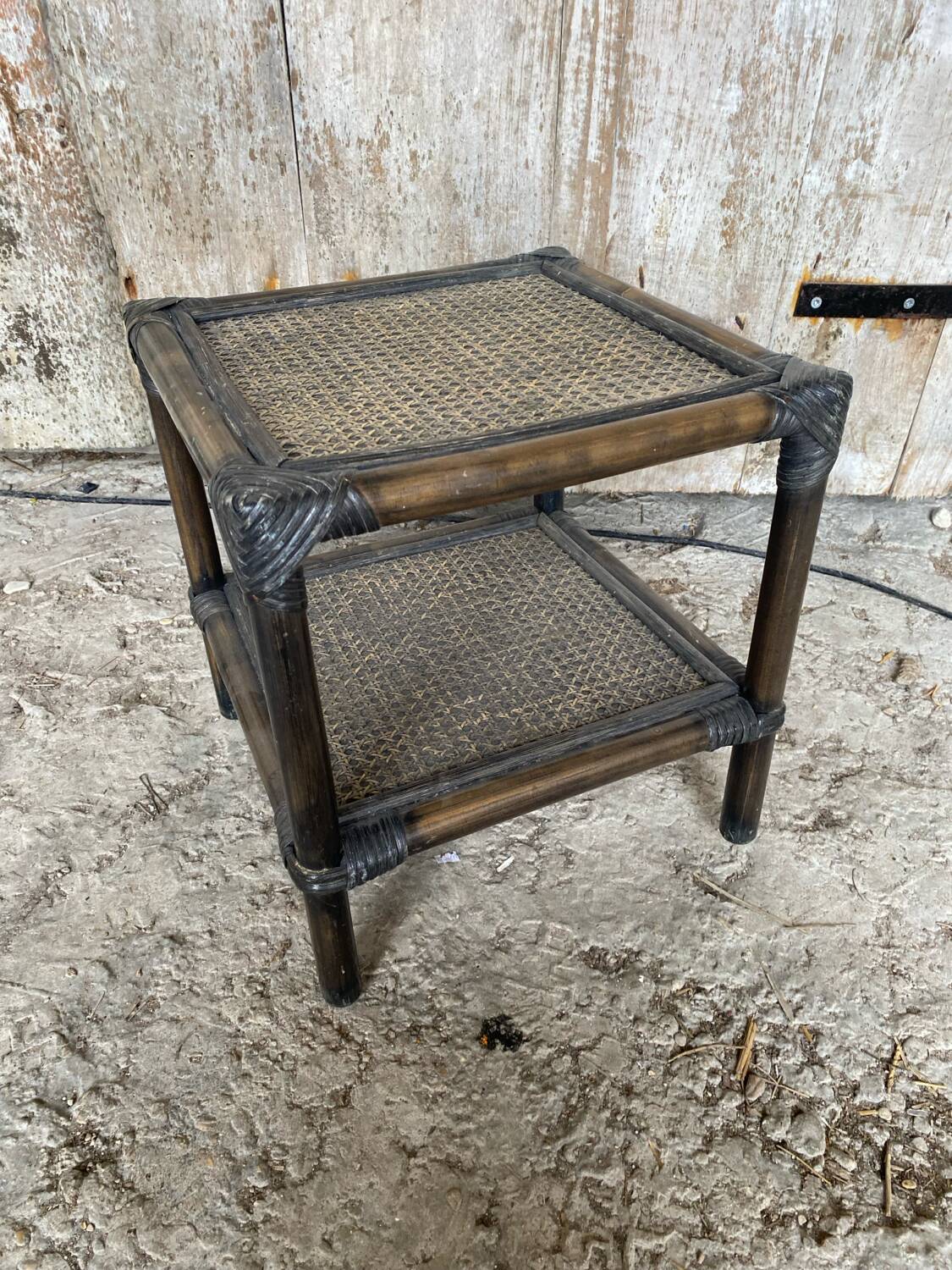 Bamboo Bedside Table + Caned Trays 1960 Vintage #D543