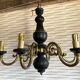 Wood and brass pendant light, black and gold, vintage, 60s.