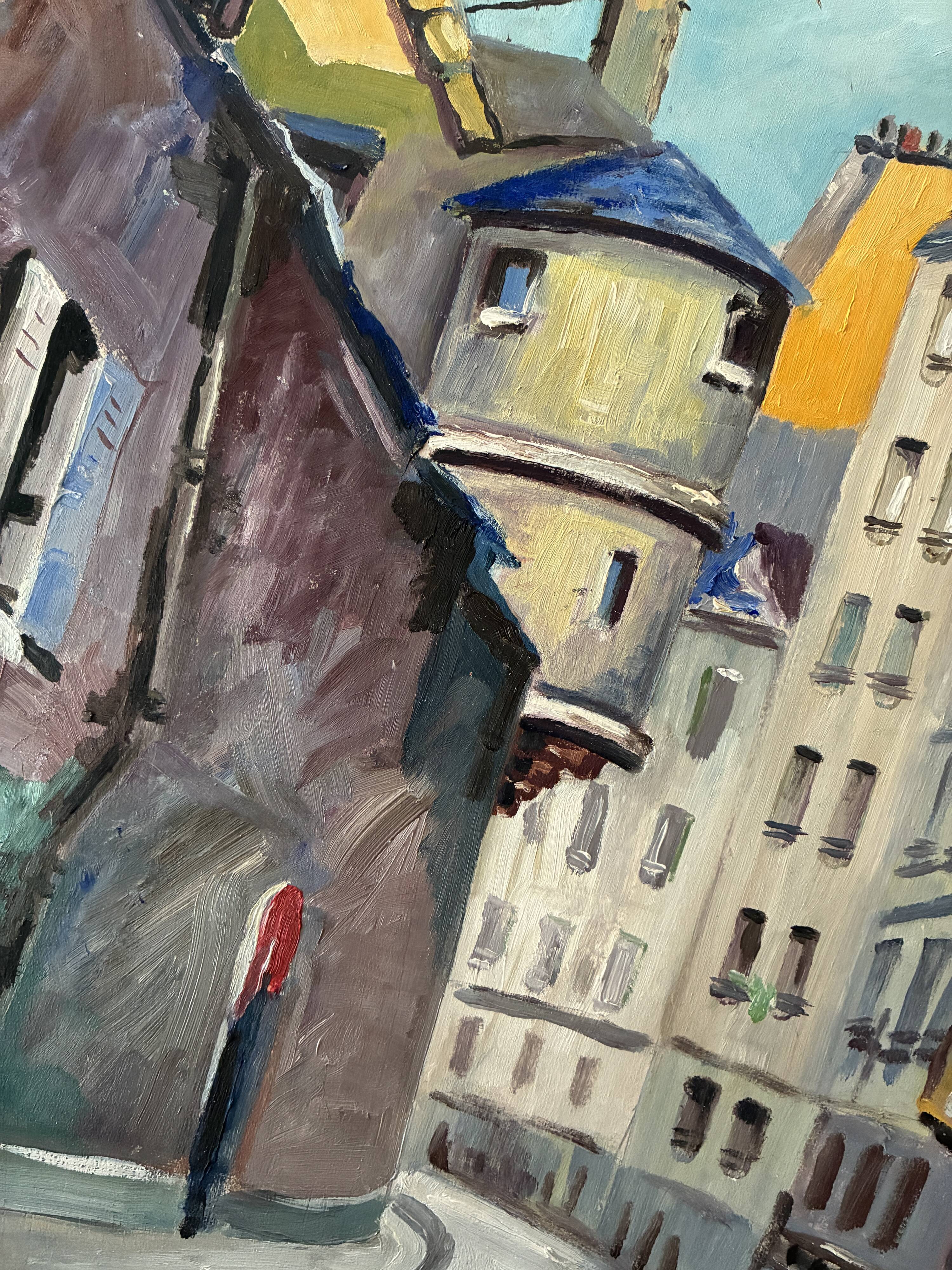 Old painting oil on Isorel "Paris street of the Town Hall"