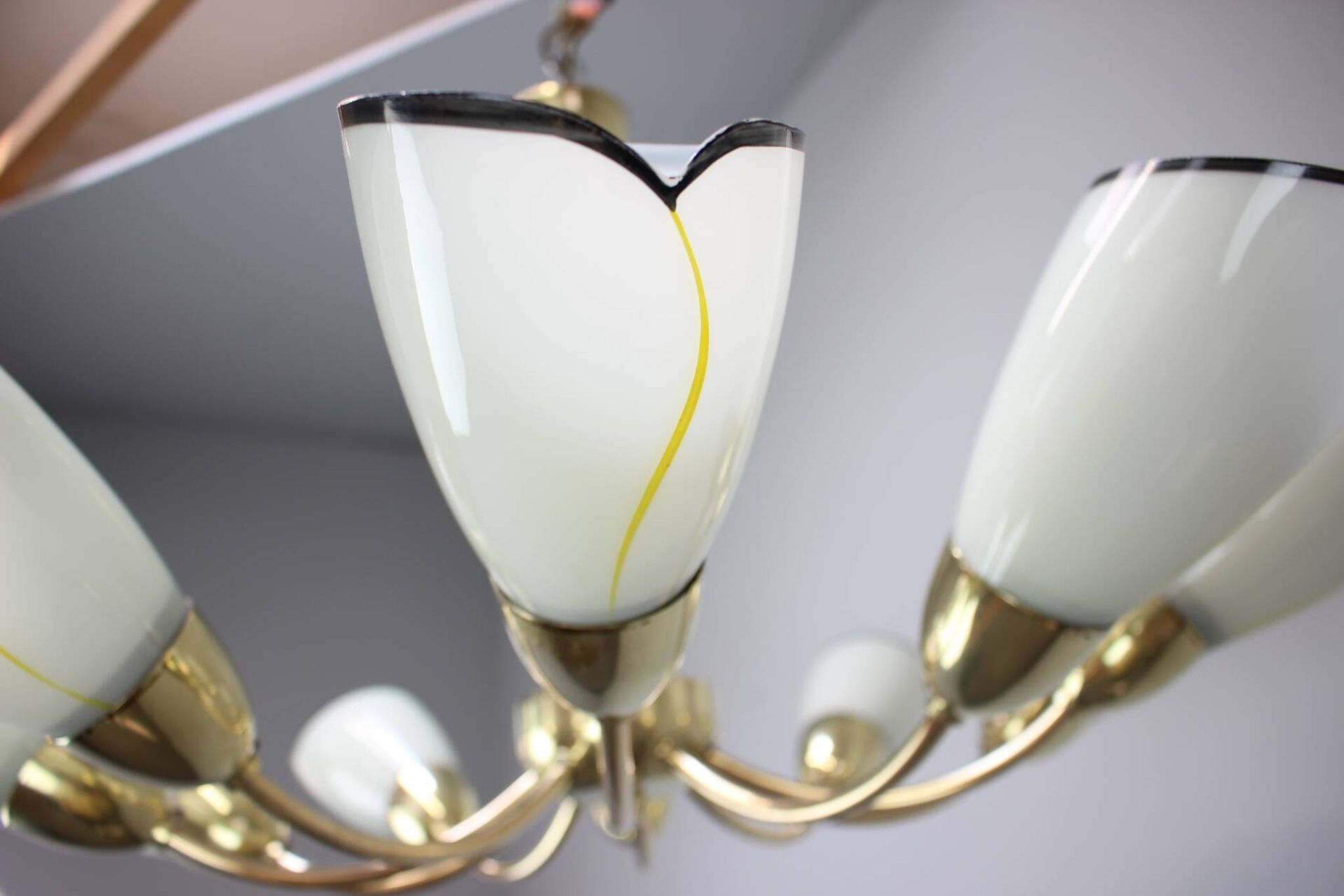 Brass and glass ten-arm chandelier from the mid-century, 1960s.