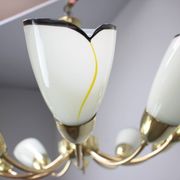 Brass and glass ten-arm chandelier from the mid-century, 1960s.