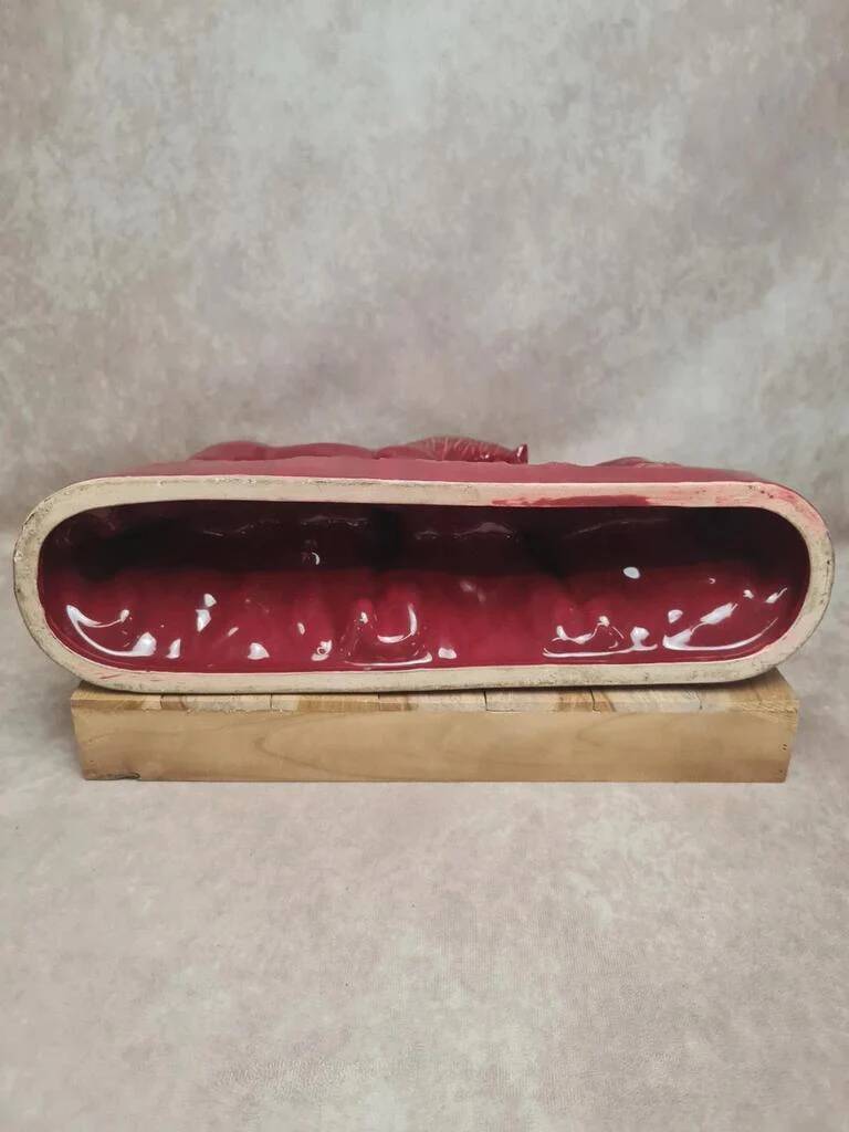 Vintage sculpture of mare and foal signed Jean – red ceramic and gilding.