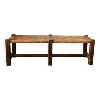 Rustic oak and straw bench