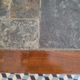 Brutalist coffee table wood and slate