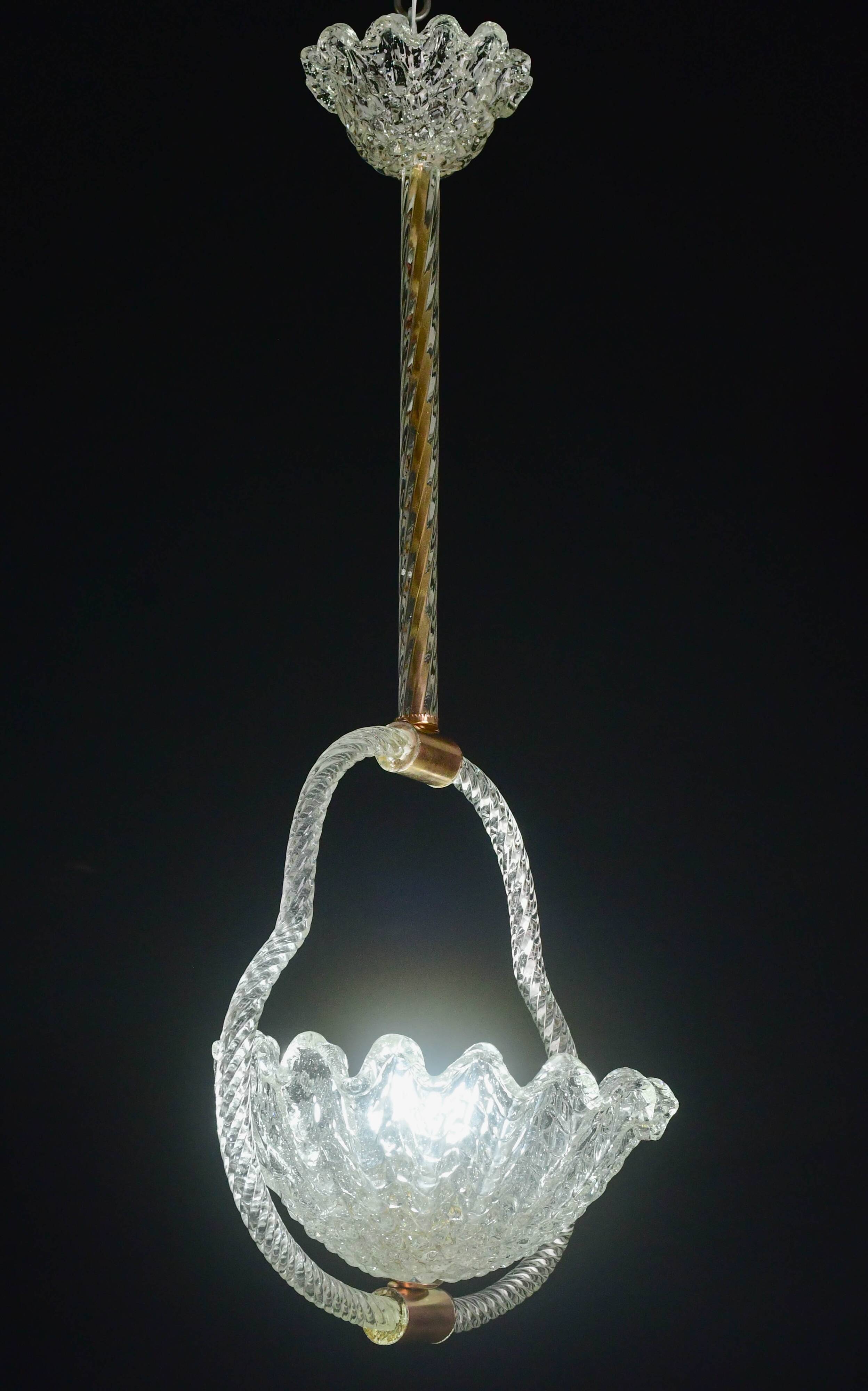 Charming Art Deco Barovier & Toso pendant light chandelier Murano glass, 1950s