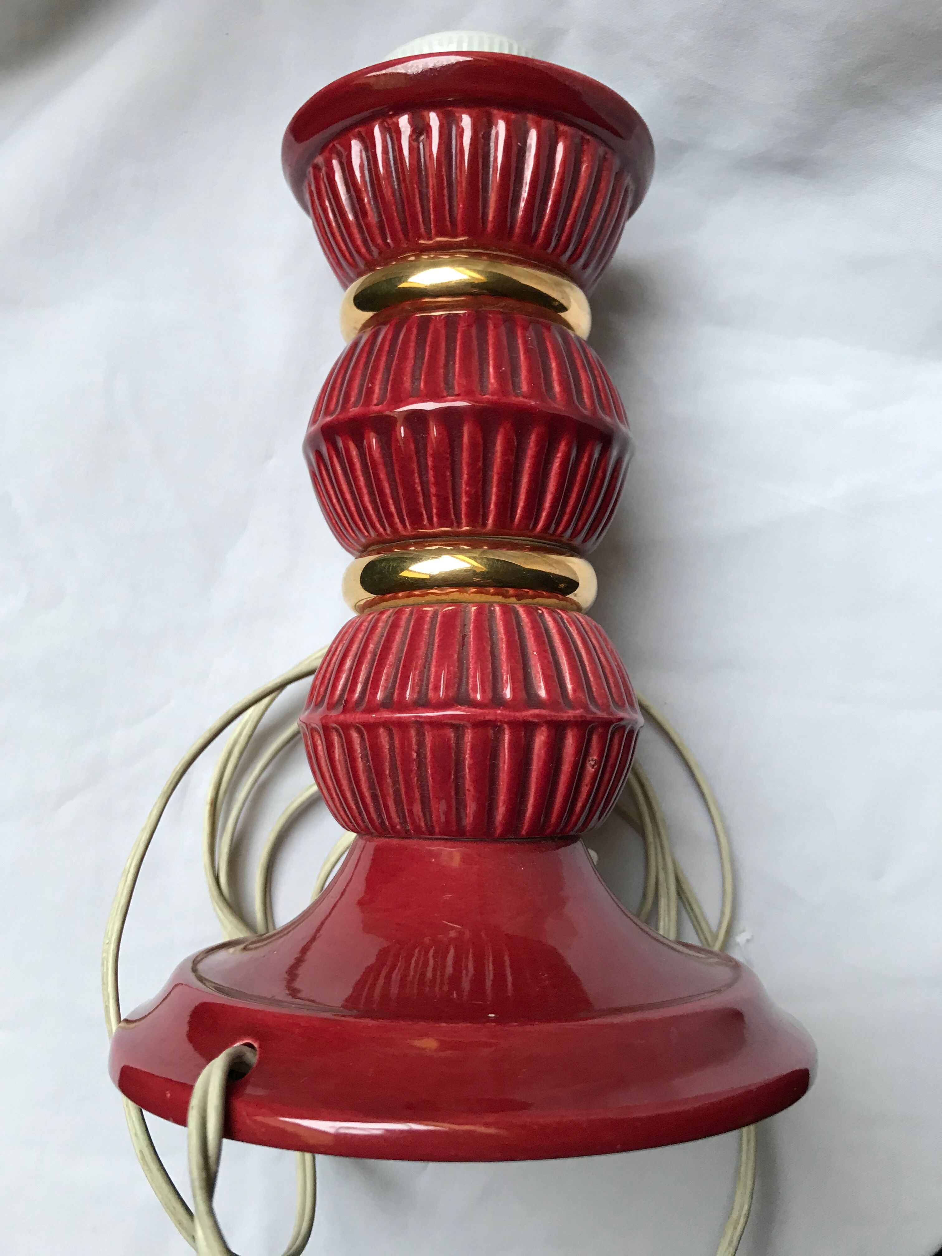 Old red ceramic lamp foot, 50s