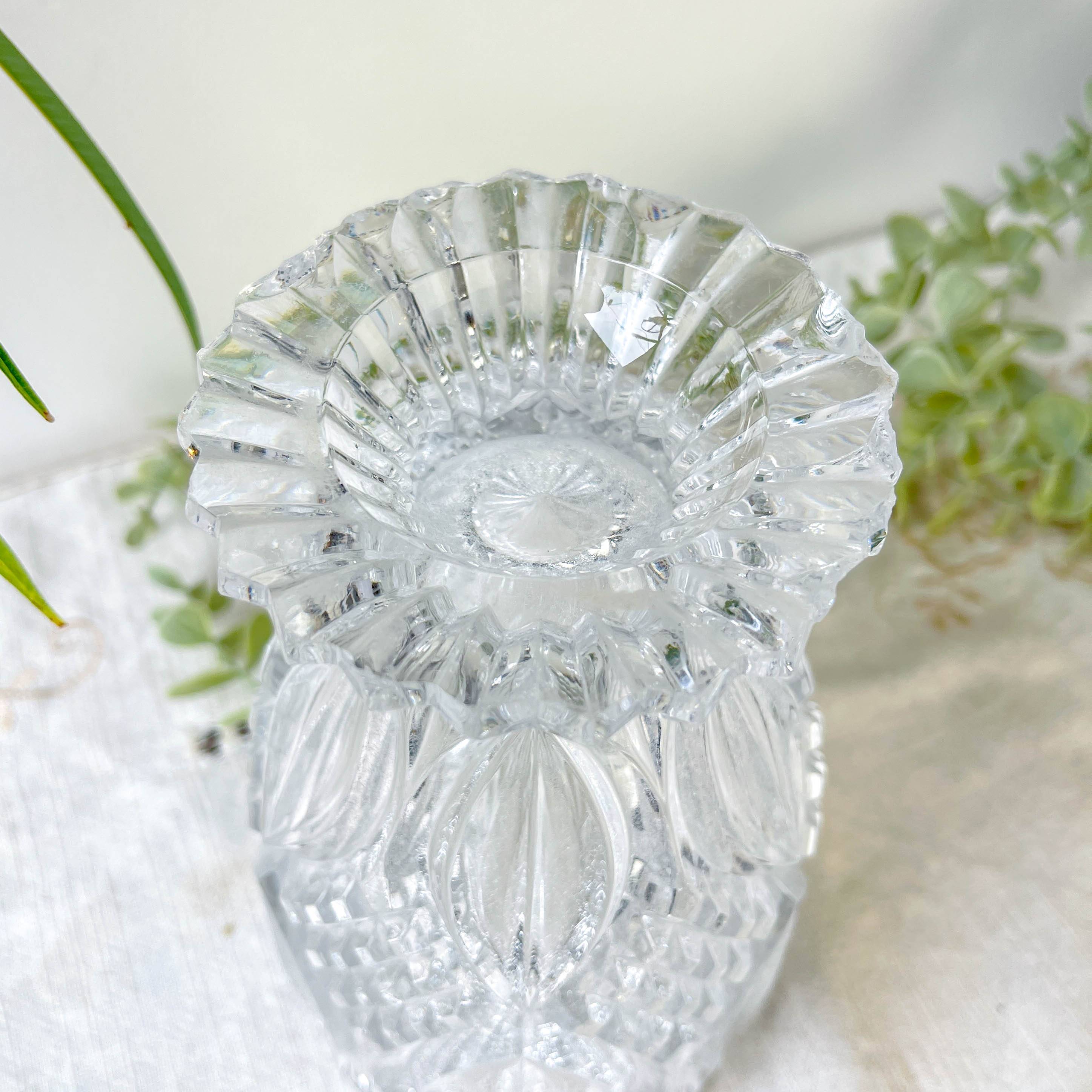 Small vintage glass vase with geometric pattern