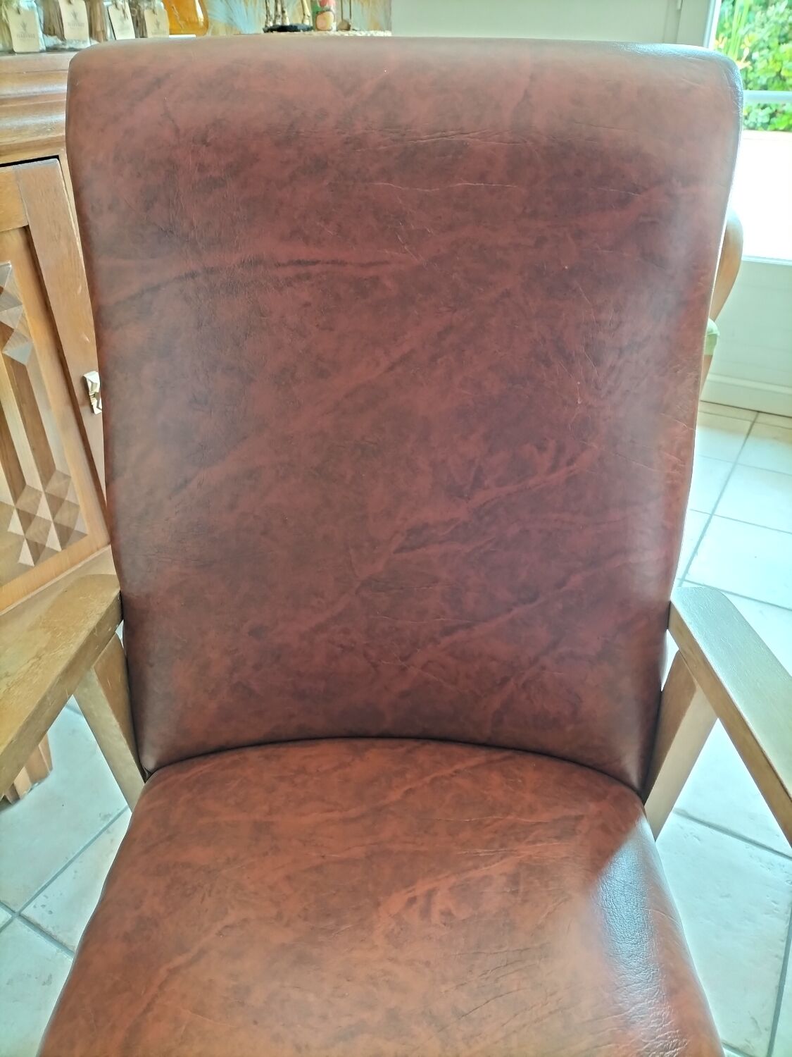 Wood armchair and imitation leather