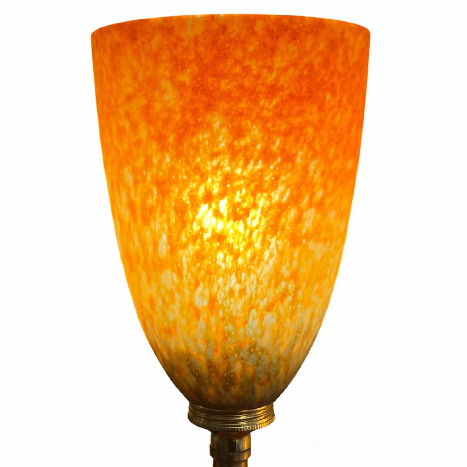 Art Nouveau lamp in bronze and orange marbled glass, 1920.