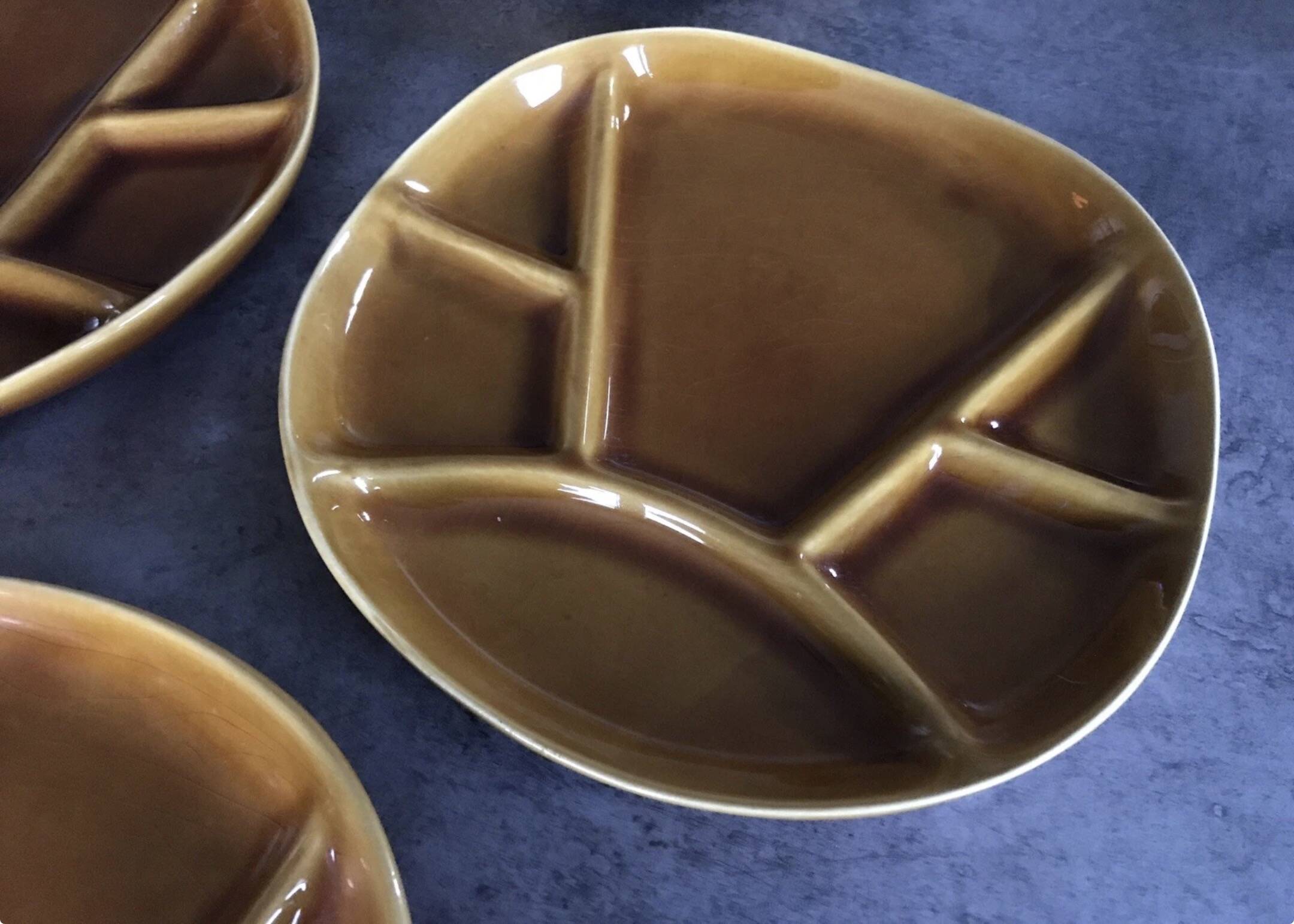 Set of 4 Fondue Plates in Longchamp Earthenware, Mustard Colour