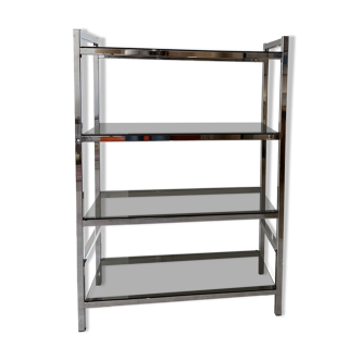 Chrome and smoked glass bookcase/shelf, circa 1970