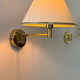 Vintage adjustable wall lamp, brass and beige fabric, France 1970