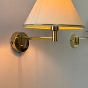 Vintage adjustable wall lamp, brass and beige fabric, France 1970