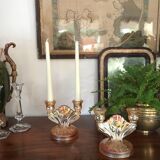 Paire de bougeoirs en verre irisé art déco