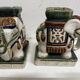 Pair of ceramic elephant plant stands polychrome sculpture - India