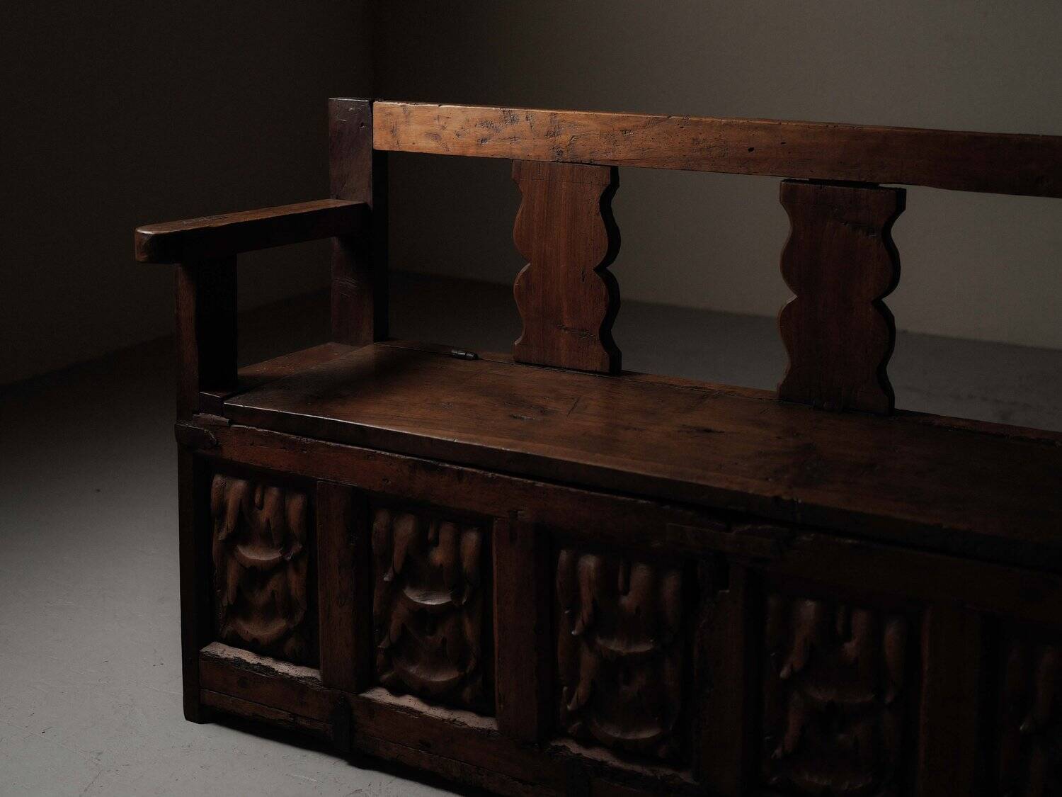 Carved solid wood bench-chest, 18th century