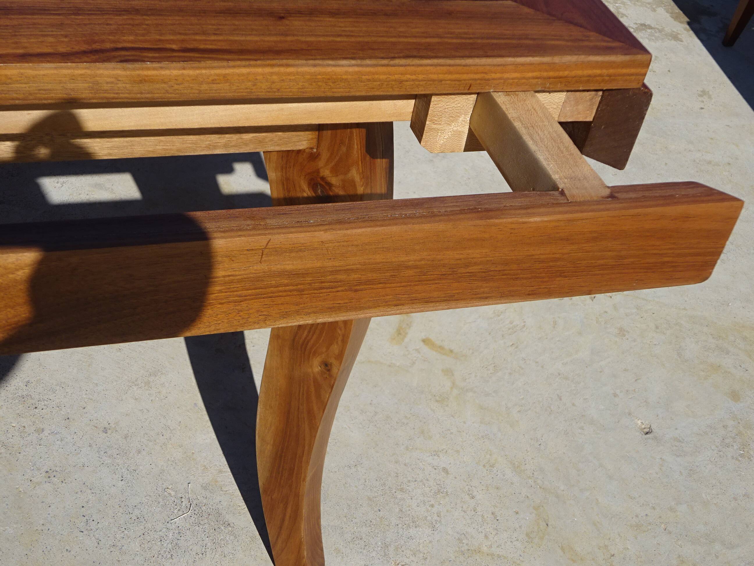Antique solid walnut table with marquetry and extensions.