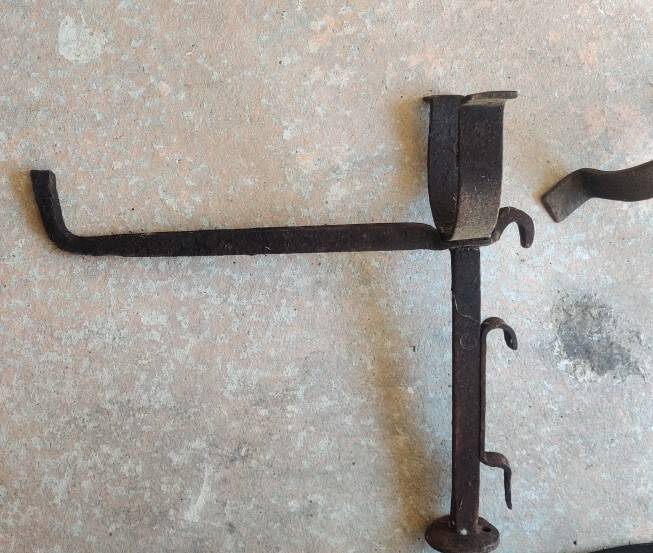 Pair of wrought iron fire dogs.