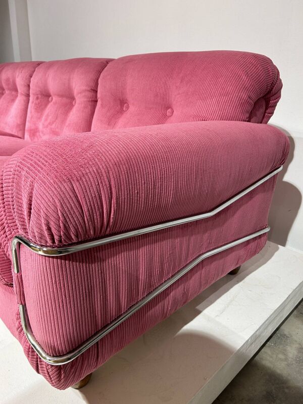 Canapé 3 places en velours côtelé rose, Piazzesi