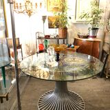 Table à manger 1970 design chrome verre rare