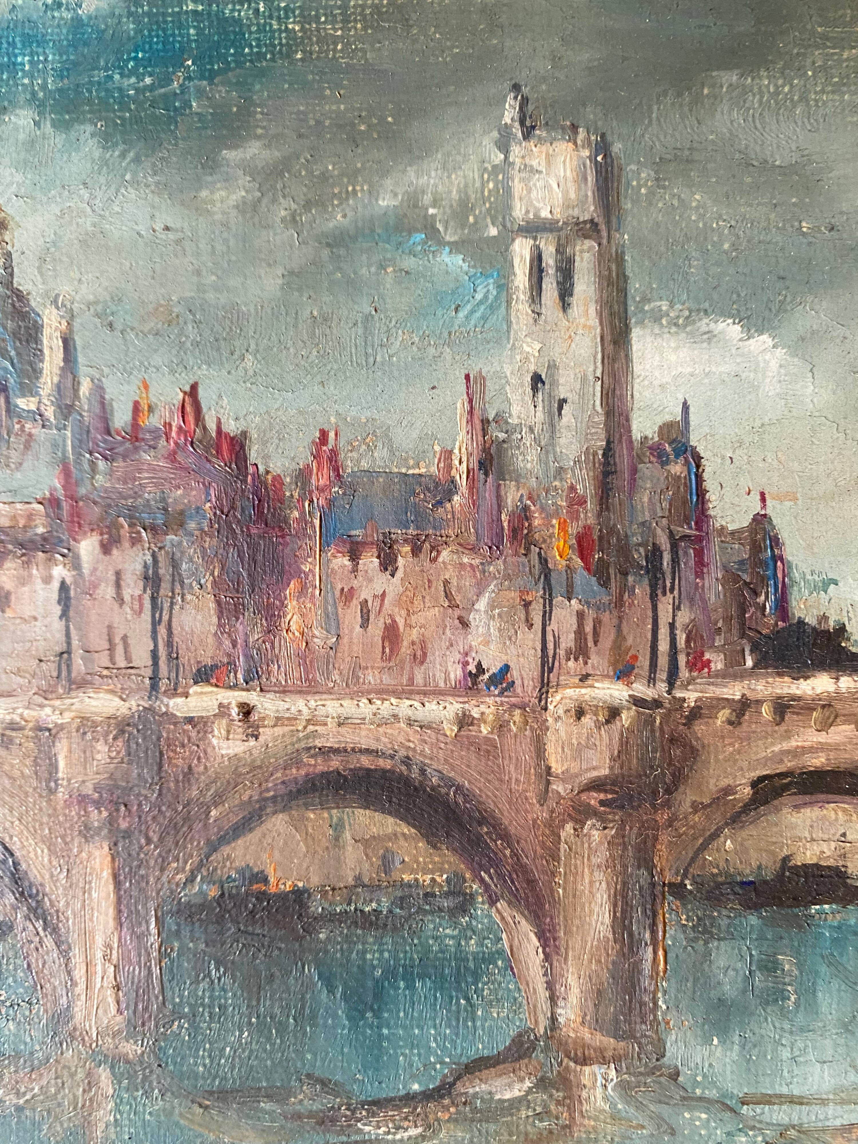 Tableau "Quai de Seine", Paris par Marcel Caradec (1901-1998) avec cadre