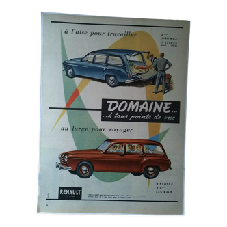 Publicité couleur voiture Renault issue d'une revue d'époque