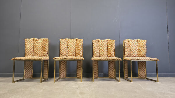 Ensemble de 4 chaises de salle à manger en laiton et osier de Romeo Rega pour Mario Sabot, années 1970.