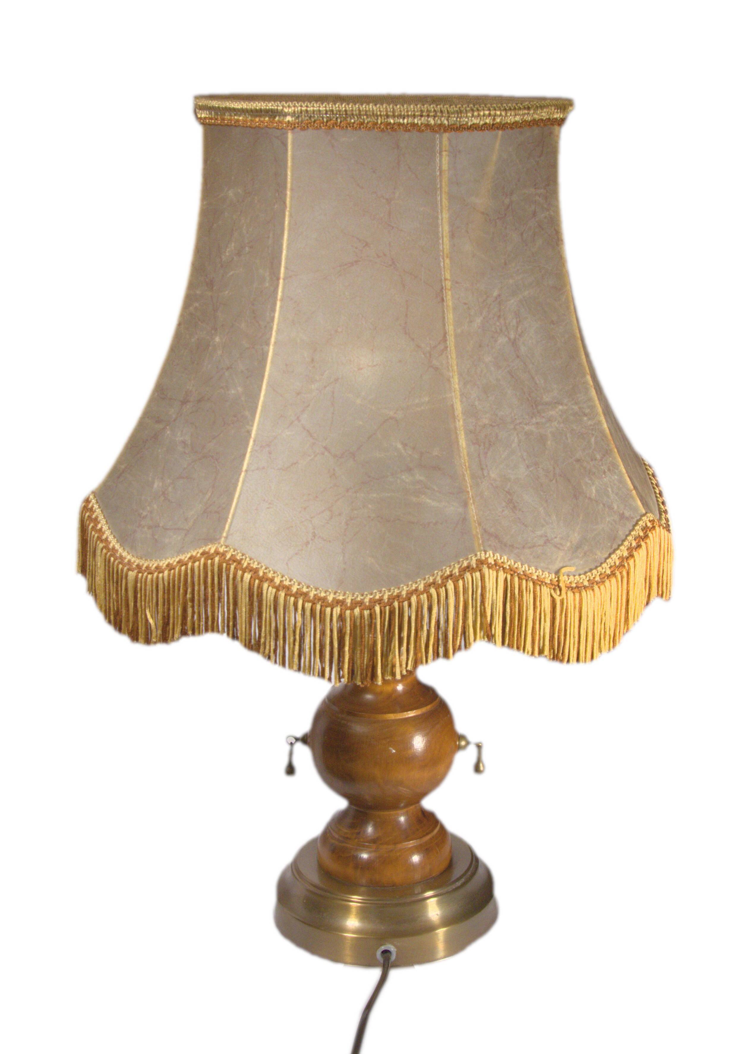 Retro-style lamp in turned wood and gold metal, 37x57cm