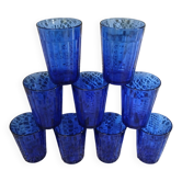 9 antique cobalt blue water glasses