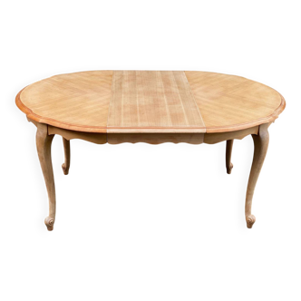 Louis XV oval extendable round dining table renovated in raw wood 160cm