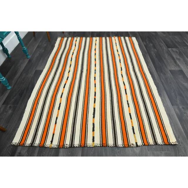 1970s Vintage Turkish Oushak Handmade Wool Cotton Beige Area Rug 158x215