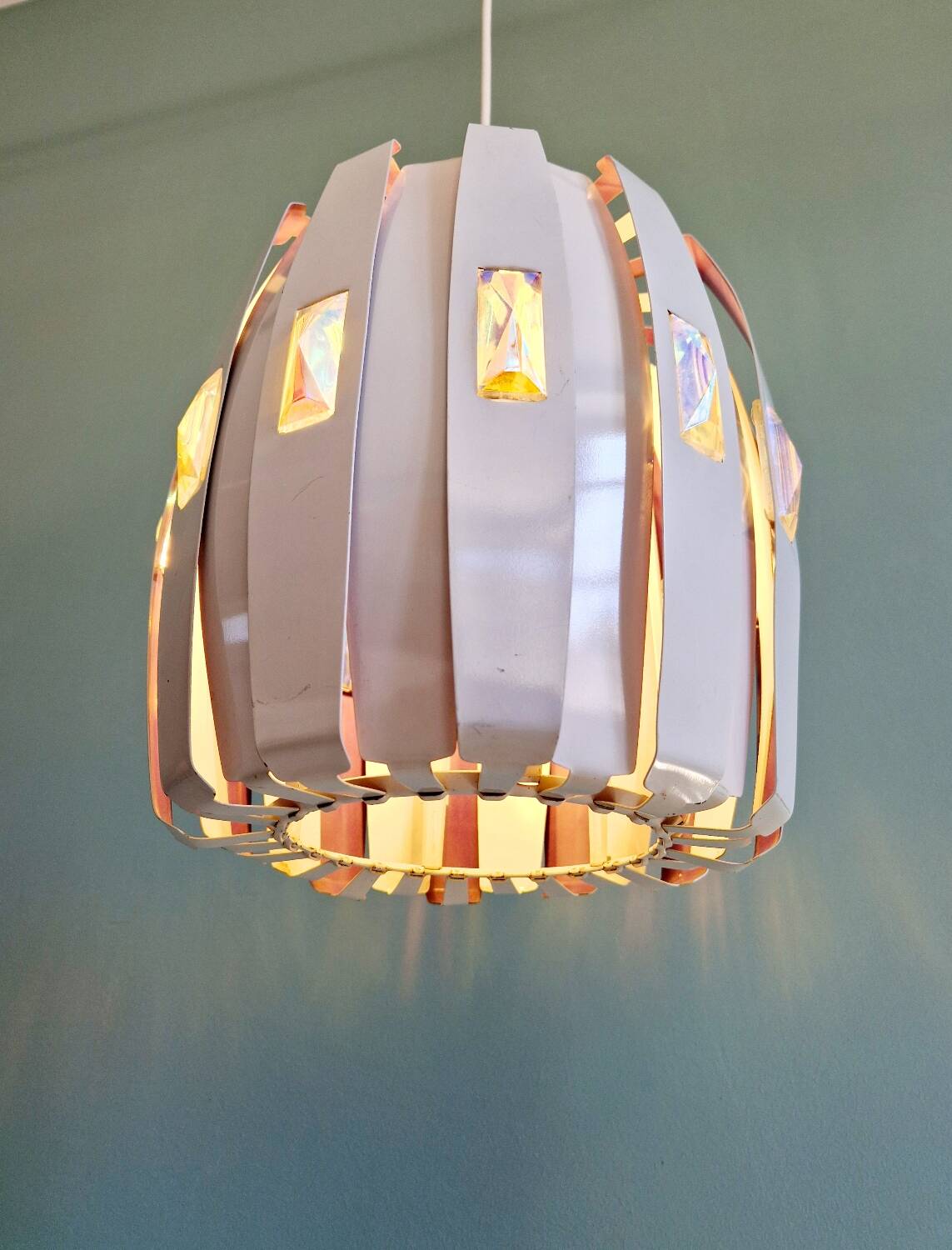 Scandinavian pendant light in metal and prismatic glass, Werner Schou, 1960-70