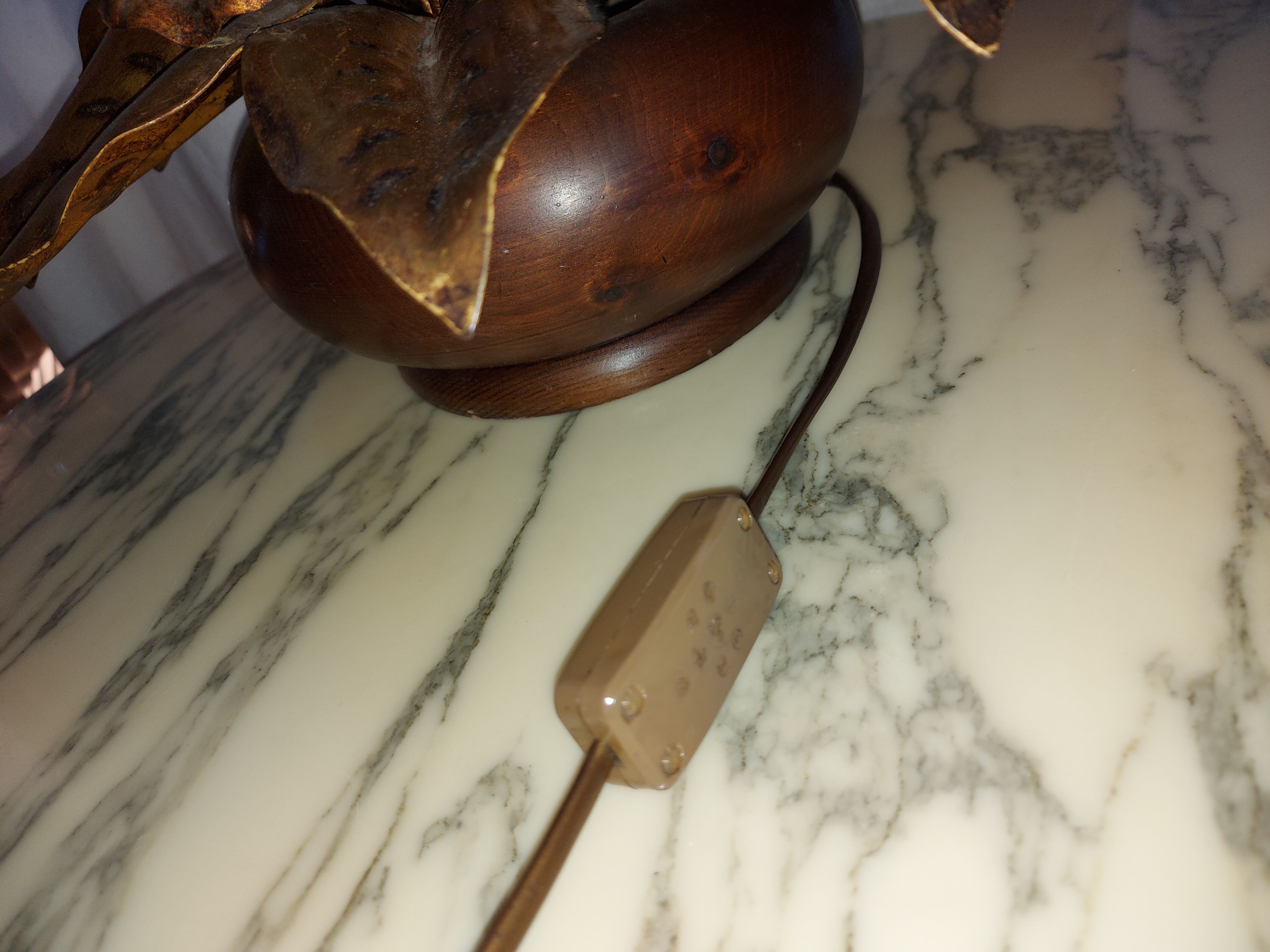 Large lamp, bouquet of vintage anemone flowers, gold metal, Hans Kogl