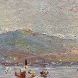 HST XIX° painting "Marine with lighthouse and boats" Italian Orientalist style + frame