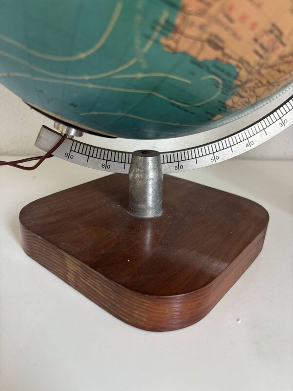 Globe terrestre vintage 1979 mappemonde bois Taride Paris France - 35 cm