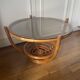 Vintage rattan coffee table with smoked glass top