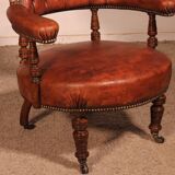 small shepherdess or armchair in mahogany and cognac leather - 19th century
