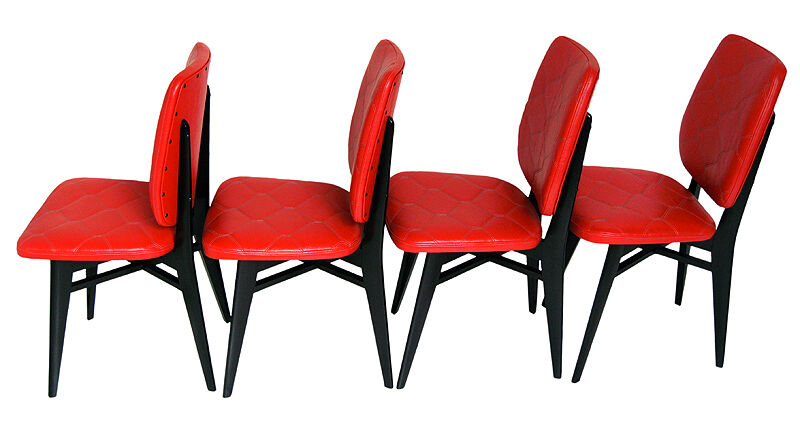 Set of 4 red quilted skai chairs year 50