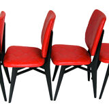 Set of 4 red quilted skai chairs year 50