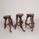 Set of 3 vintage wooden vine bar stools, 1960s