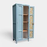 Armoire parisienne ancienne bleue grisée H154