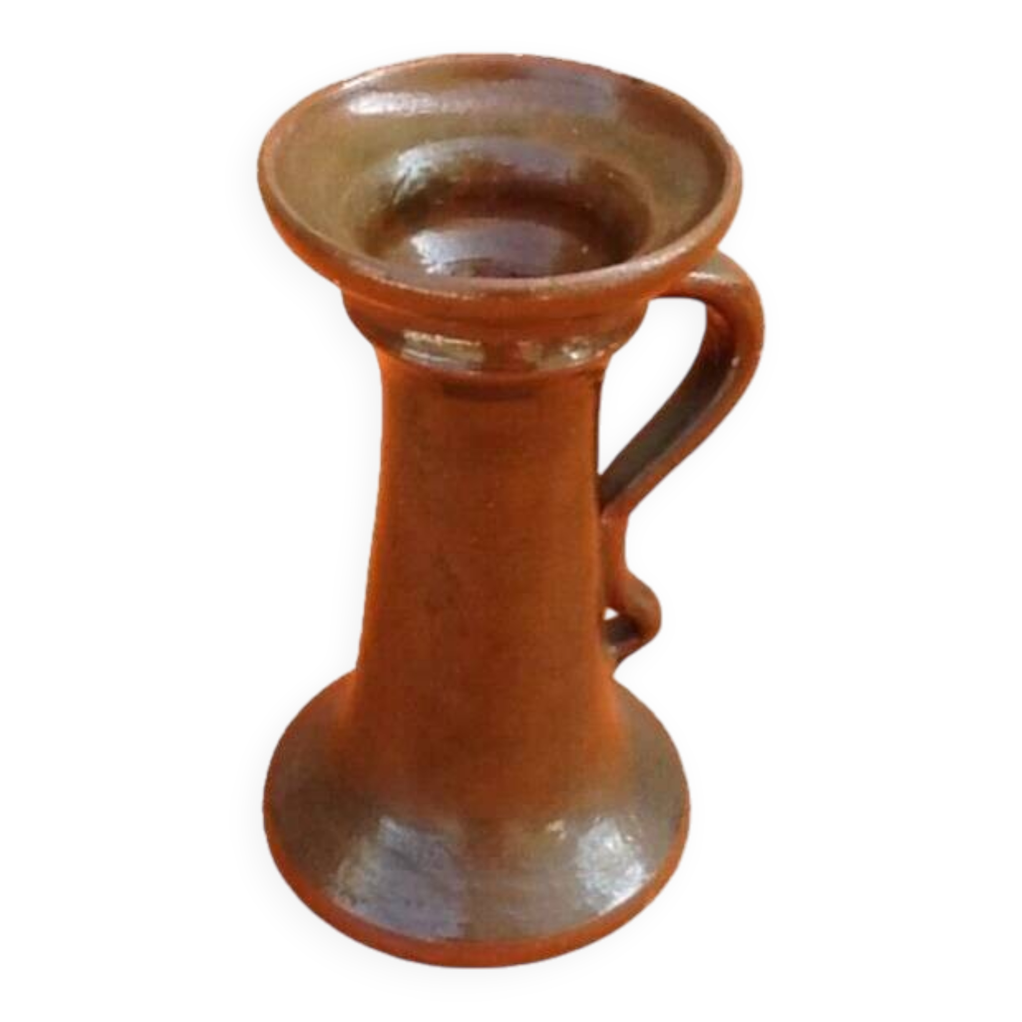 Varnished terracotta spool candlestick