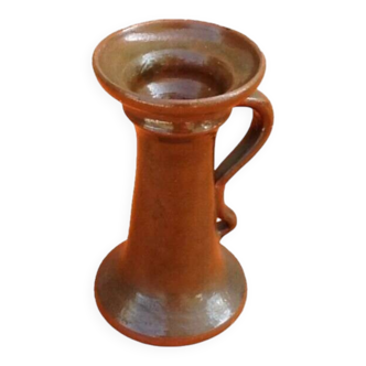 Varnished terracotta spool candlestick