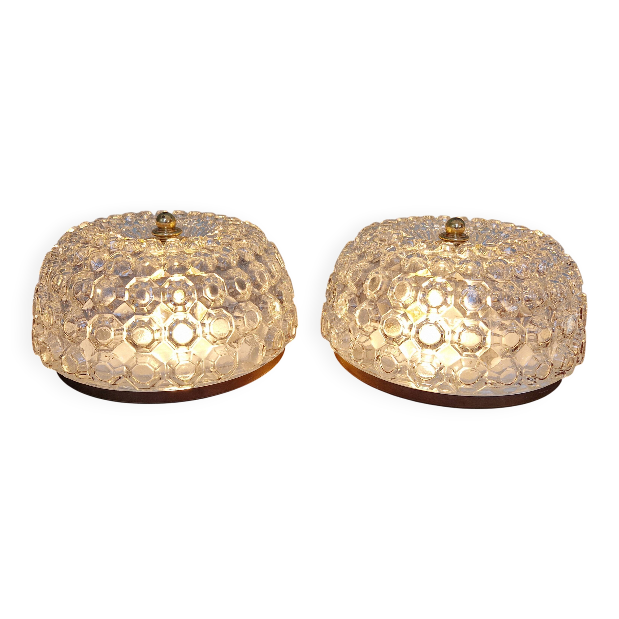 Pair of transparent honeycomb glass ceiling lights, Limburg, 1970