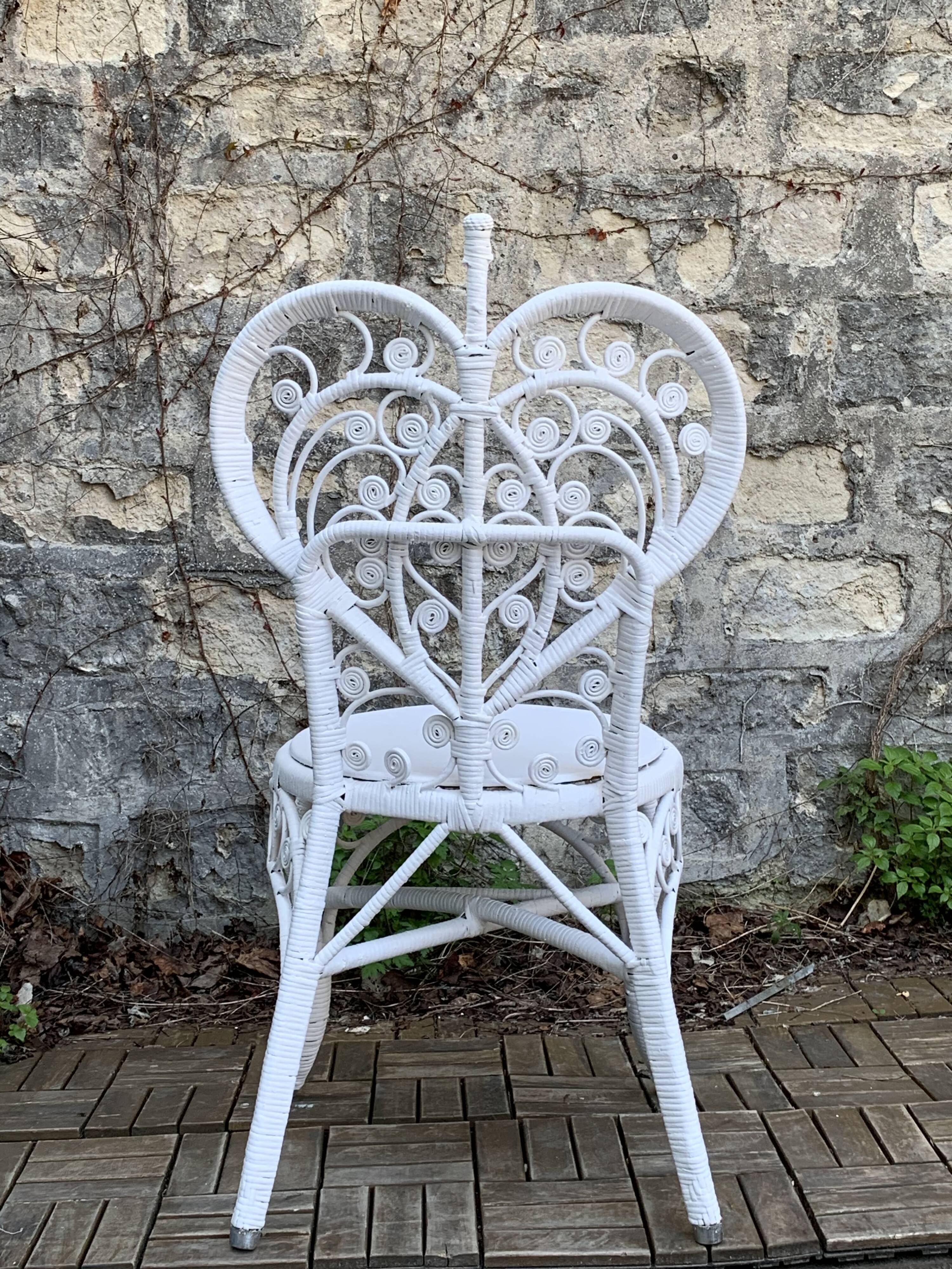Peacock armchair and chair in white rattan, 1970