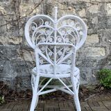 Peacock armchair and chair in white rattan, 1970