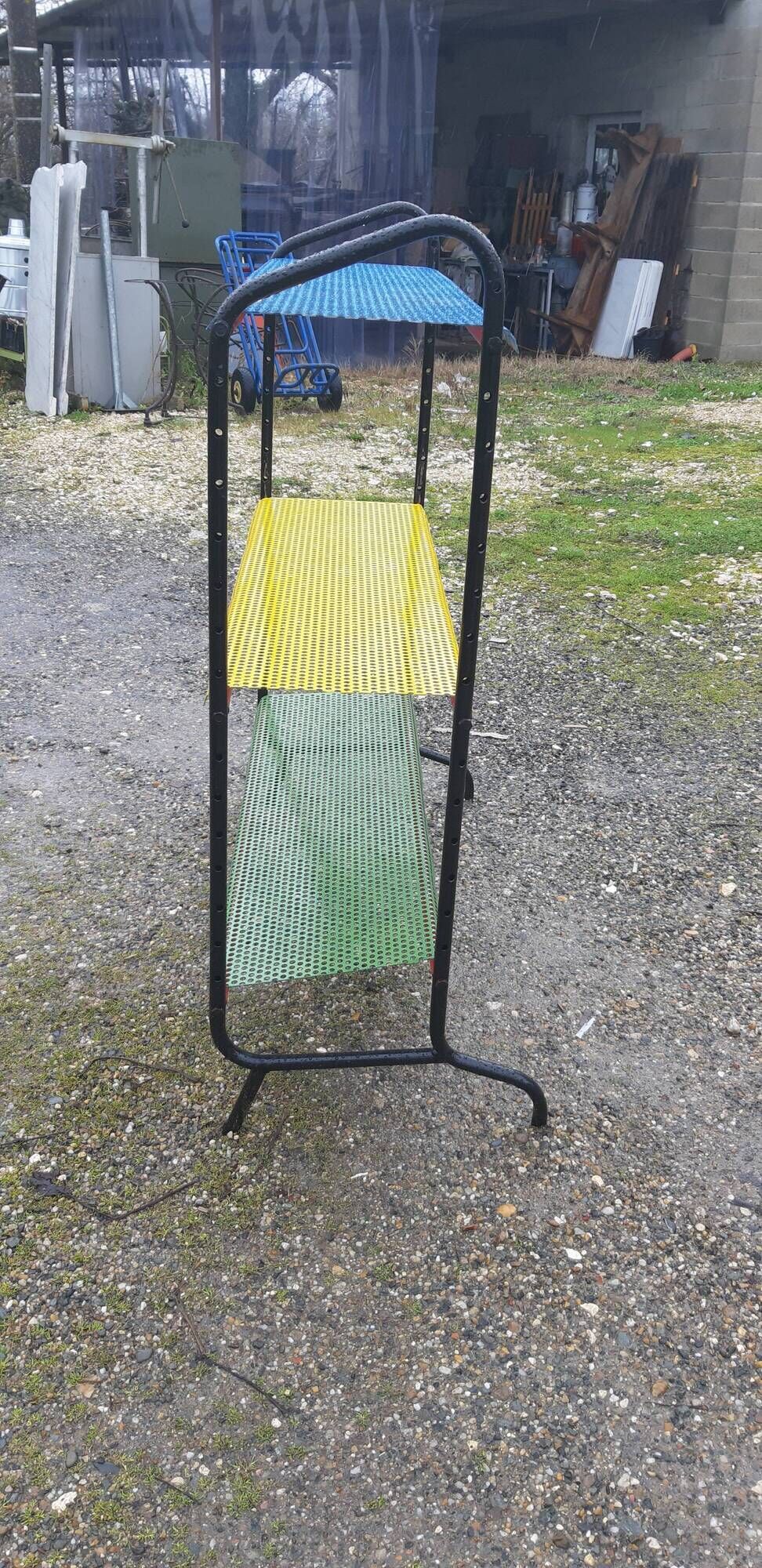 Vintage floor furniture perforated iron and metal